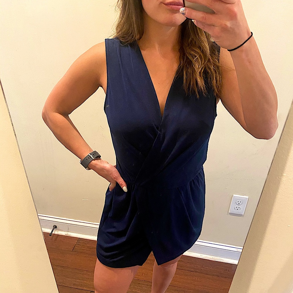 BCBGeneration Navy Surplice Skort Romper Size S